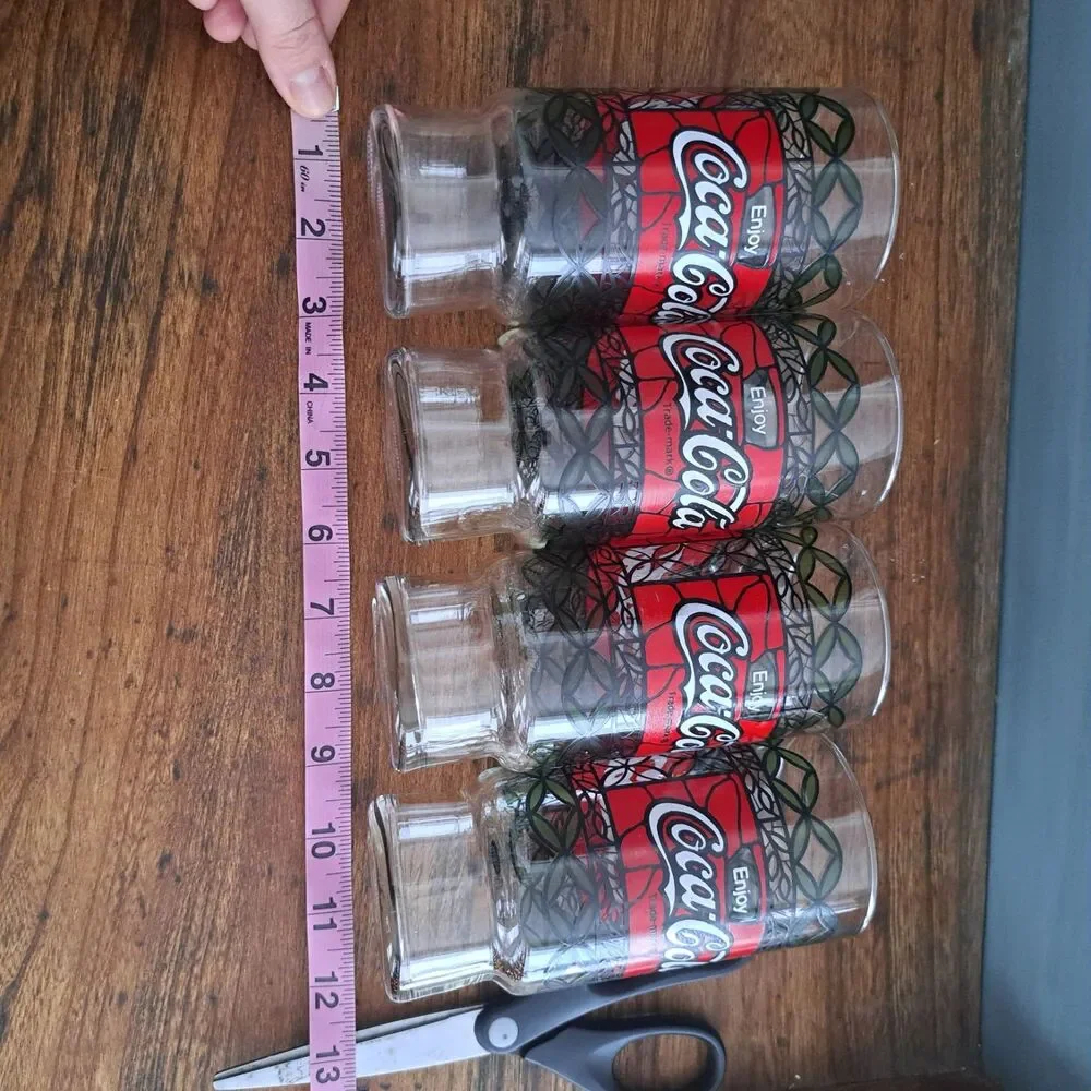 Vintage Set Of 4 Tiffany Stained Glass Coca Cola Holiday Red Drinkware Coke